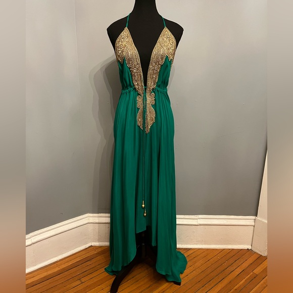 BNWOT MANISH VAID Madrid Emerald Green Halter Neck Dress, one size - Picture 2 of 10